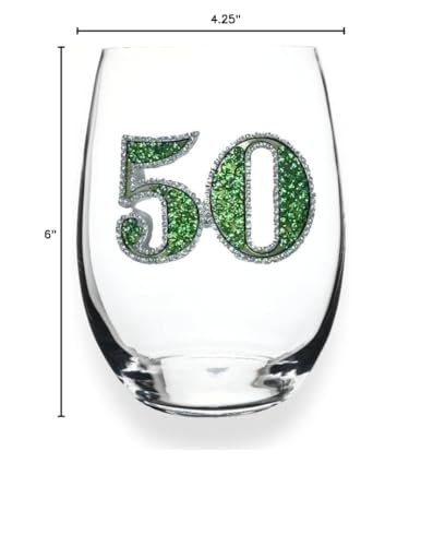 50th Birthday Jeweled Stemless Wine Glass, 21 oz.