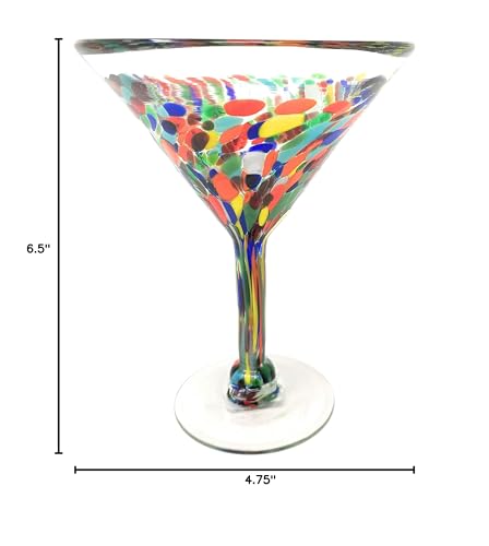 Dos Sueños Mexican Hand Blown Glass – Set of 4 Hand Blown Modern Margarita Glasses - Confetti Carmen (12 oz)