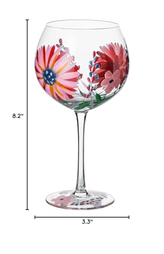 Hand-Painted Wine Glass Pink Daisy Flowers Artisan Painted 20 Oz.