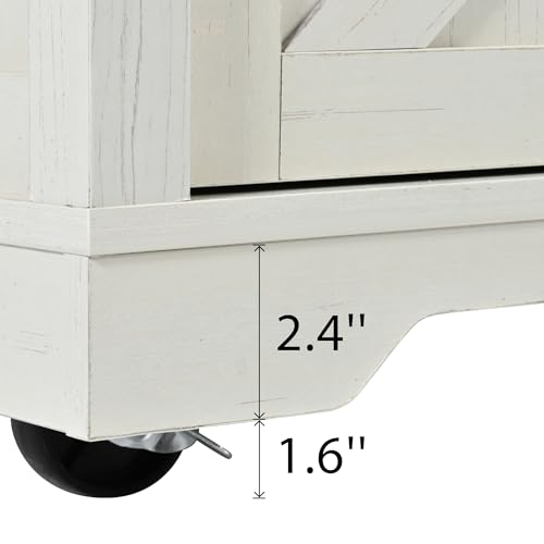 Ball & Cast Farmhouse Kitchen Island Cart with Power Outlet, 2 Sliding Barn Doors, 3 Adjustable Shelves, Kitchen Storage Island with Drop Leaf, Spice Rack, Rolling Cart on Wheels, for Kitchen or Dining Room, White