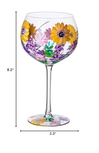 Hand-Painted Wine Glass 20 Oz. Purple Yellow Lavender Flowers Artisan Painted Personalised Gift Idea