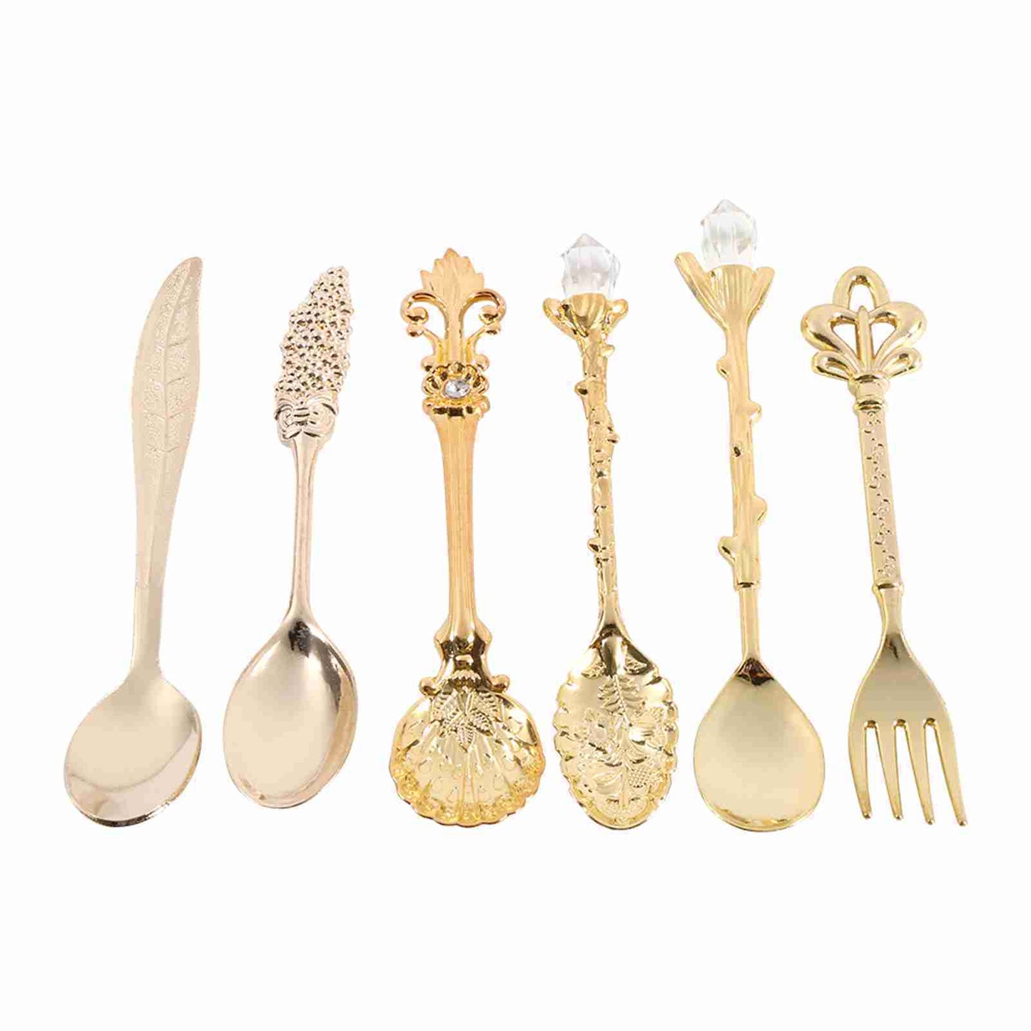 6-Piece Retro Royal Style Metal Mini Coffee Spoon and Fork Set