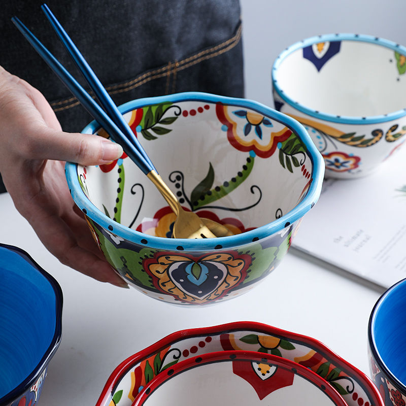 Bohemian French-Style Hand-Painted Ceramic Tableware Bowl