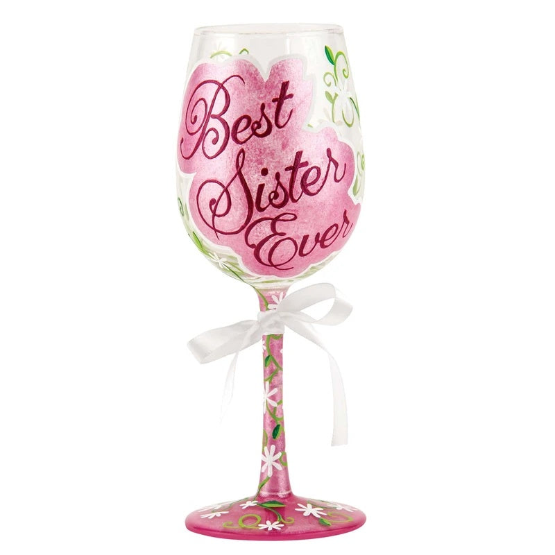 Handpainted Wine Glass - Birthday, Hearts, Best Sister Ever and Christmas Themes