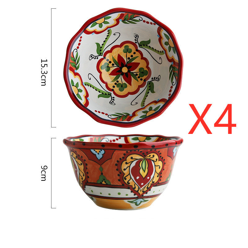 Bohemian French-Style Hand-Painted Ceramic Tableware Bowl
