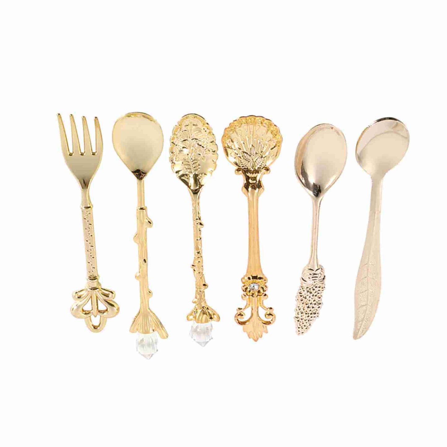 6-Piece Retro Royal Style Metal Mini Coffee Spoon and Fork Set
