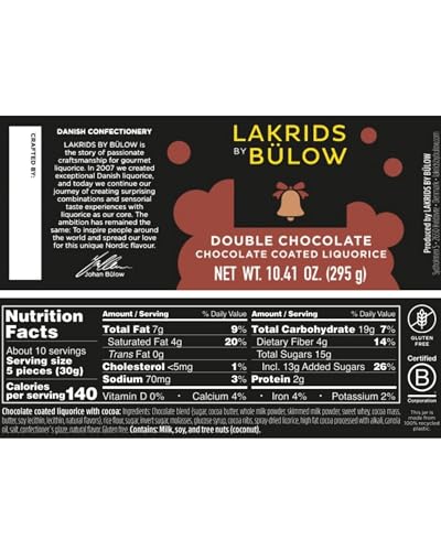 LAKRIDS BY BÜLOW - Double Chocolate - 10.4 Oz. - Chocolate Coated Gourmet Licorice - Sweet Licorice Coated in Chocolate and Crunchy Cocoa Nibs