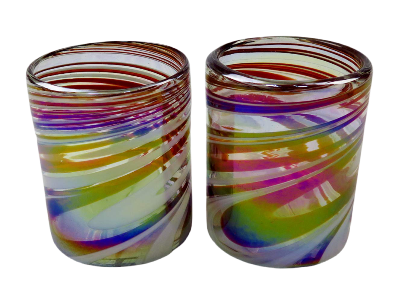 Hand Blown Glass Multicolor Swirl 12 Oz. (Set of 4)