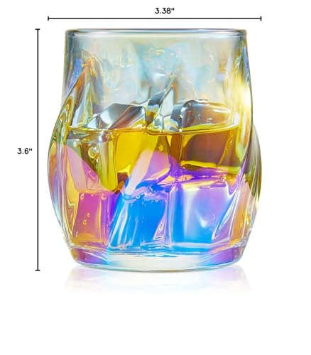 ANBFF Whiskey Glasses Set of 2, Colorful Rock Glass, 8.5 OZ Drinking Glasses, Creative Twisted Crystal Old Fashioned Tumbler for Bourbon, Scotch, Cocktail, Tequila, Wine, Rum
