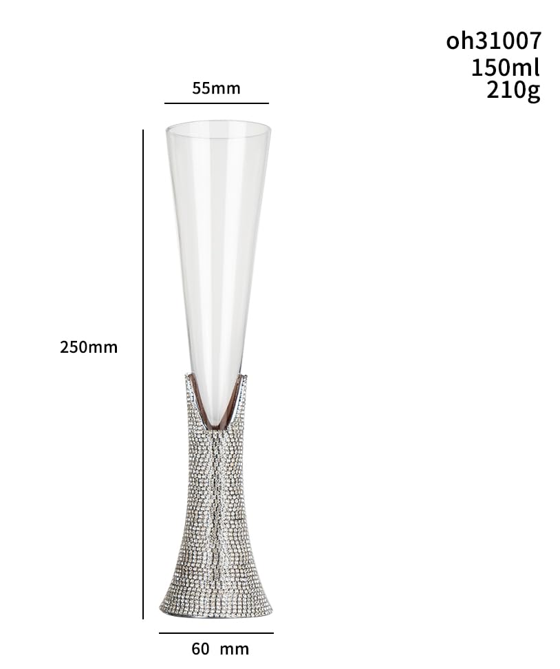TISHAA Bling Rhinestone Champagne Glasses Set – Elegant Crystal Glass with Artificial Diamonds – 150ml Capacity, Perfect for Weddings, Anniversaries, Christmas, and Special Celebrations (Regular Set)