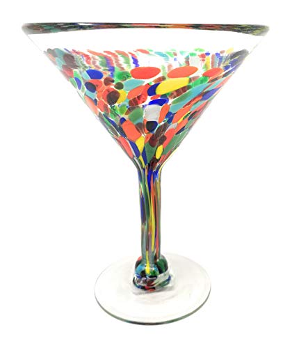 Dos Sueños Mexican Hand Blown Glass – Set of 4 Hand Blown Modern Margarita Glasses - Confetti Carmen (12 oz)