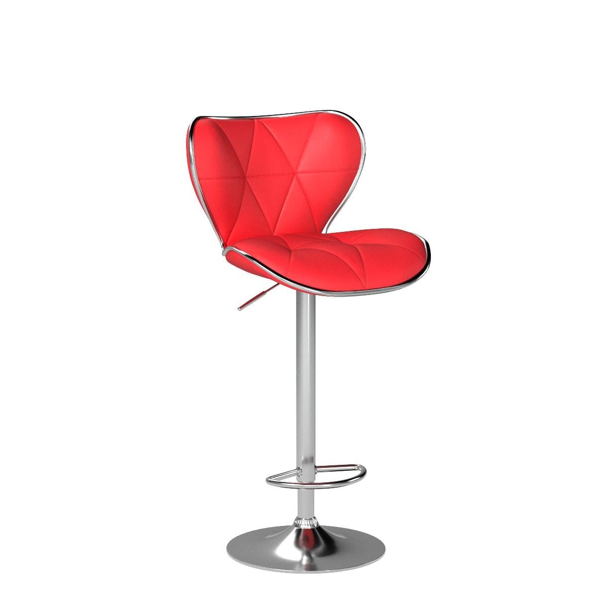 Leopard Shell Back Adjustable Swivel Bar Stools, PU Leather Padded with Back, Set of 2 (Red)