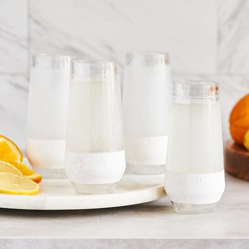 Host Champagne Freeze, Double-Walled Stemless Wine Glasses Freezer Cups with Active Cooling Gel and Insulated Silicone Grip, 9oz, Set of 4, Glitter