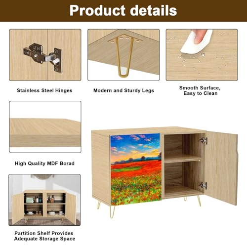 Mid-Century Style Sideboard Buffet Kitchen Storage Cabinet with Tuscan Scene on Canvas