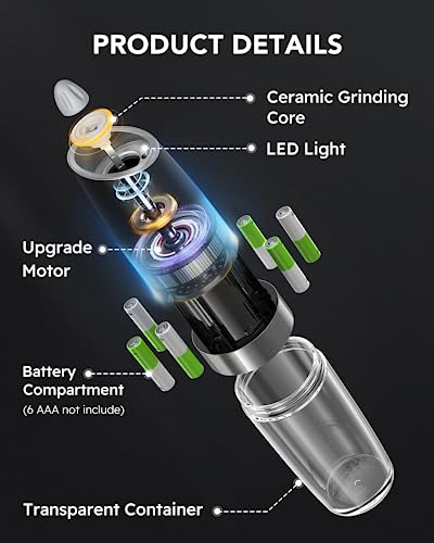 Upgraded 9 Oz. Capacity Gravity Electric Salt and Pepper Grinder Set, Battery Powered One-Hand Operation Refillable Automatic Pepper Grinder Adjustable Coarseness (Wood grain)