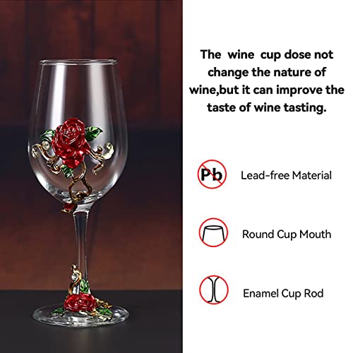 jessie Wine Glass Handmade Painted Enamel Flower Gin Glass Wine Glass Birthday Mothers Day Gifts (Red *2+gift box)