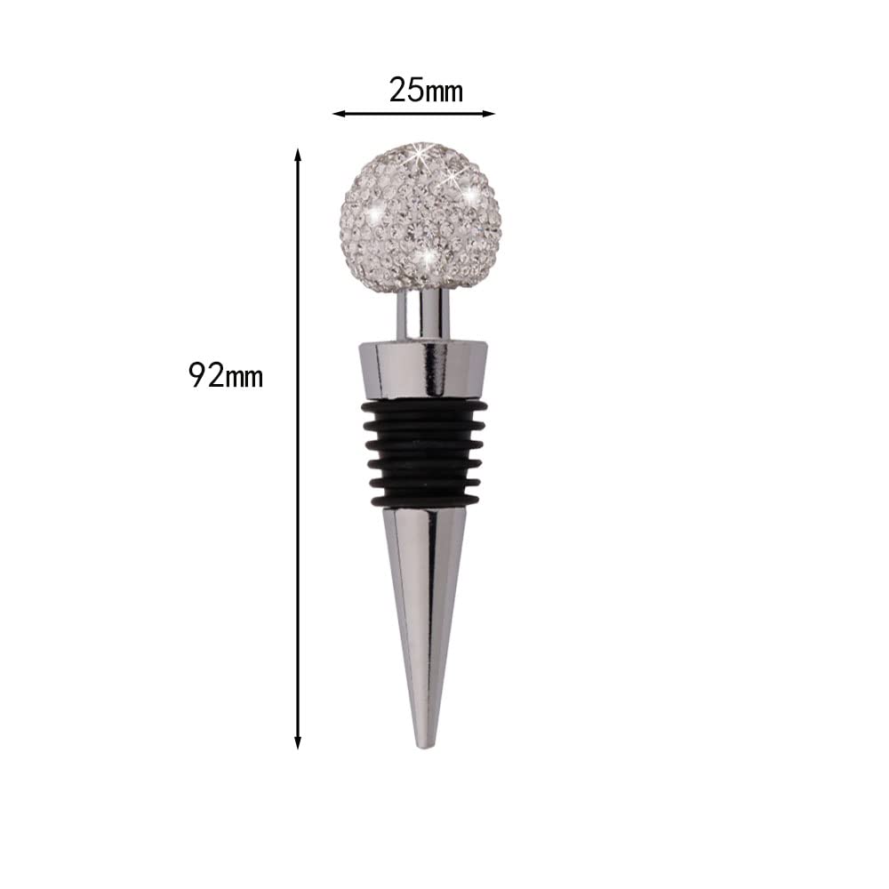 2 pack GSRYPC Bling Bling Decorative Crystal Diamond Wine Stopper,Zinc Alloy Silicone Crystal Wine Toppers Stopper Wine Set Accessories For Gifts, Bar, Holiday Party, Wedding(Silver+pink)