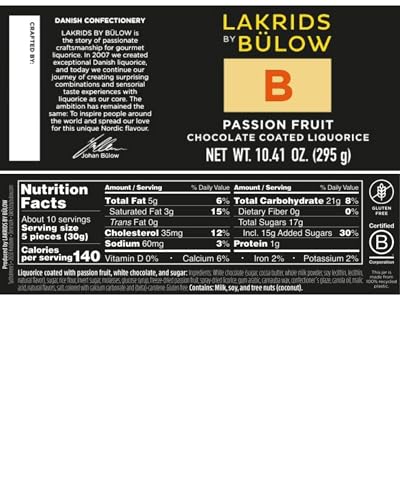 LAKRIDS BY BÜLOW - B - Passion Fruit - 10.4 Oz. - Chocolate Coated Gourmet Licorice - Authentic Scandinavian Candy Produced in Denmark
