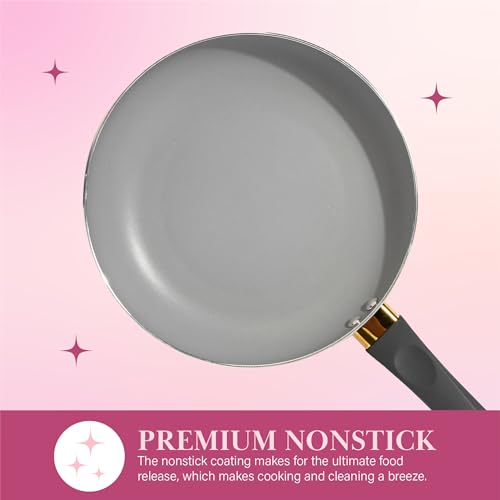Paris Hilton Epic Nonstick Pots and Pans Set, Multi-layer Coating, Tempered Glass Lids, Soft Touch, Stay Cool Handles, Made without PFOA, Dishwasher Safe Cookware 12-Piece, Charcoal Gray