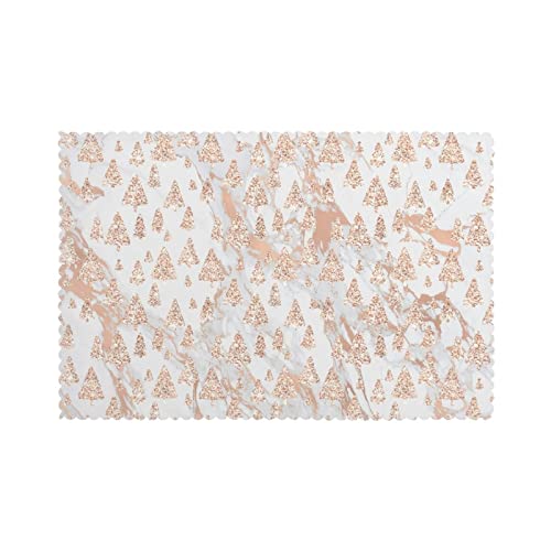 Pink Rose Gold Glitter Table Placemats with Forest Motif (Set of 6)