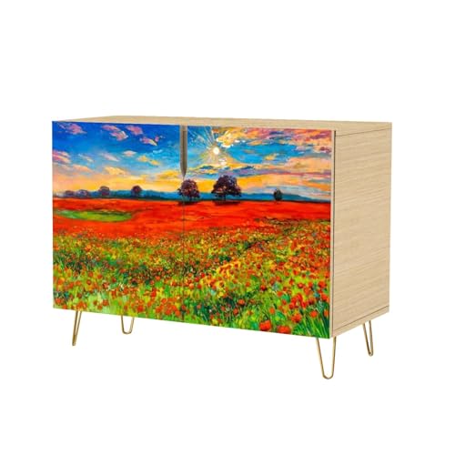 Mid-Century Style Sideboard Buffet Kitchen Storage Cabinet with Tuscan Scene on Canvas