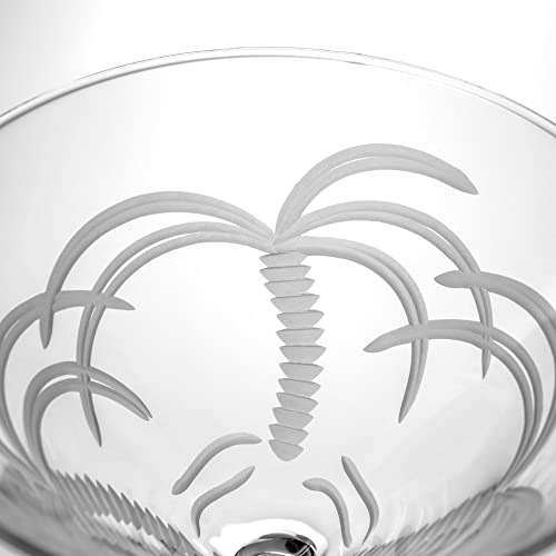 Rolf Glass Palm Tree Martini Glass | Stemmed 10 ounce Martini Glasses | Lead-Free Glass | Diamond-Wheel Engraved Cocktail Glasses | Made in the USA (Set of 4)