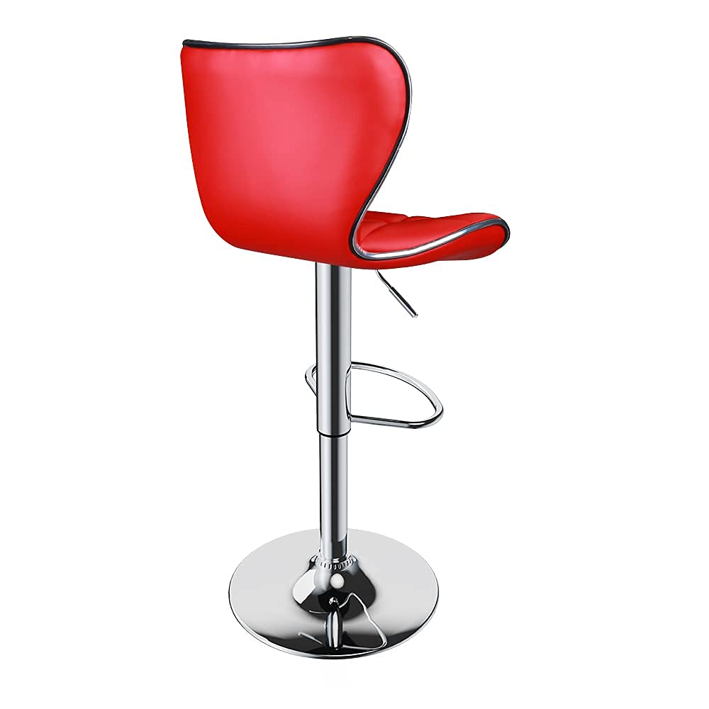 Leopard Shell Back Adjustable Swivel Bar Stools, PU Leather Padded with Back, Set of 2 (Red)