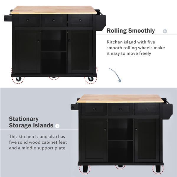 Kitchen Cart with Rubber Wood Flip Top