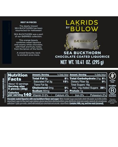 LAKRIDS BY BÜLOW - Sea Buckthorn - 10.4 Oz. - Chocolate Coated Gourmet Licorice - Sweet Licorice Coated in White Chocolate & Sea Buckthorn