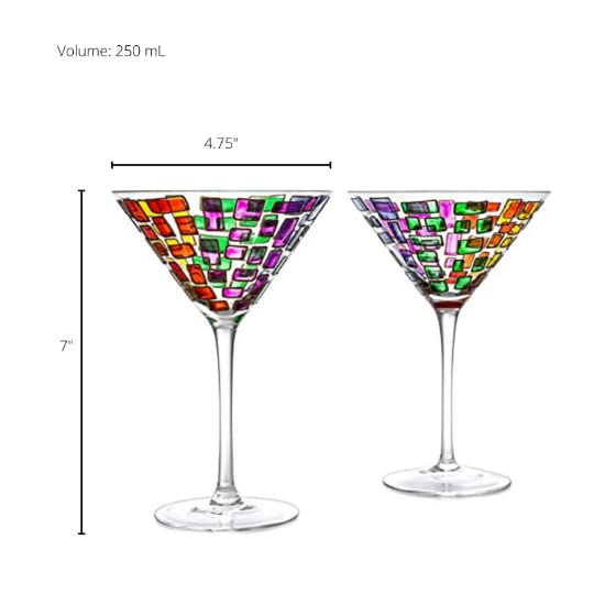 The Wine Savant Renaissance Holiday Stained Glass Windows, Artisanal Hand Painted Glassware Gift Idea Her, Him, Birthday, Mom, Housewarming, Gifts Ideas for Women & Men (Martini Glasses)
