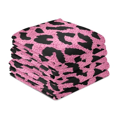 Glamorous Pink Leopard-Skin-Print Absorbent Dish Towels (Set of 4)