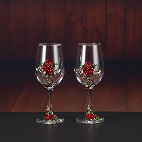 jessie Wine Glass Handmade Painted Enamel Flower Gin Glass Wine Glass Birthday Mothers Day Gifts (Red *2+gift box)