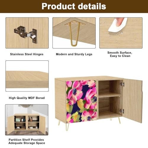 Mid-Century Sideboard Buffet Kitchen Storage Cabinet with 2 Doors Seamless pattern bright tropical flowers for summer fabrics Acrylic Cupboard Console Table Bar Cabinet for Dining Room Hallway