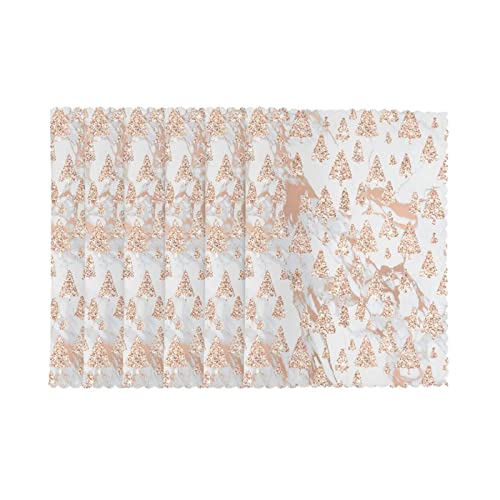 Pink Rose Gold Glitter Table Placemats with Forest Motif (Set of 6)