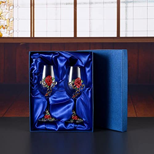 jessie Wine Glass Handmade Painted Enamel Flower Gin Glass Wine Glass Birthday Mothers Day Gifts (Red *2+gift box)