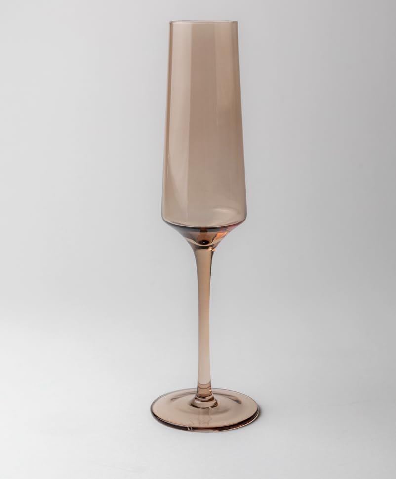 Saludi Colored Champagne Flutes - As Seen on 'Bachelor in Paradise' - 6.5oz (Set of 6) Stemmed Glass - Great for All Occasions and Gifts - Luxury, Durable, Hand-Blown (Smokey Sand)