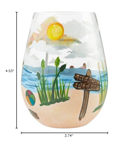 Enesco Designs by Lolita Beach Please Hand-Painted Artisan Stemless Wine Glass, 1 Count (Pack of 1), Multicolor, 20 ounces
