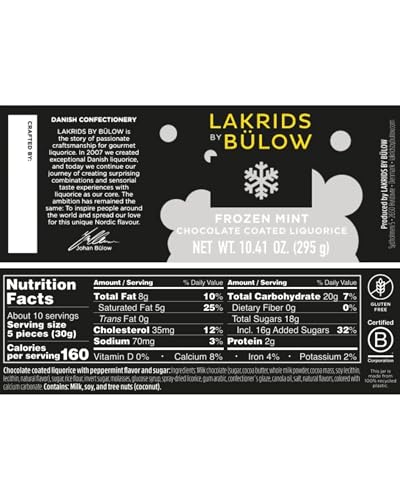 LAKRIDS BY BÜLOW - Frozen Mint - 10.4 Oz. - Chocolate Coated Gourmet Licorice - Sweet Licorice Coated in Chocolate and Mint