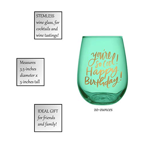Slant Collections Wine Glass Gifts Stemless Wine Glass, 20-Ounce, You're So Cool - Happy Birthday