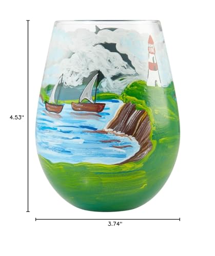 Enesco Designs by Lolita Adirondack Hand-Painted Artisan Stemless Wine Glass, 1 Count (Pack of 1), Multicolor