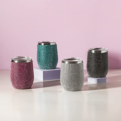 Paris Hilton Diamond Bling Wine Tumbler, Vacuum Insulated Stainless Steel with Easy Sip Lid, Bedazzled with Over 2500 Rhinestones, 12-Ounce, Silver