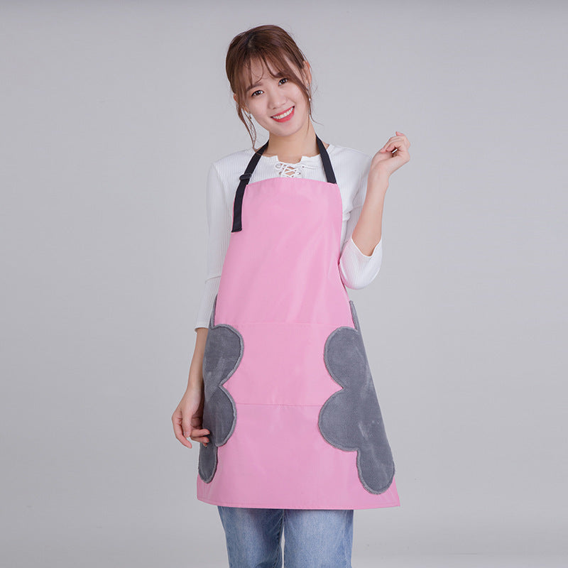 Kitchen Apron with Side Flowers for Hand Wiping During Cooking and Baking