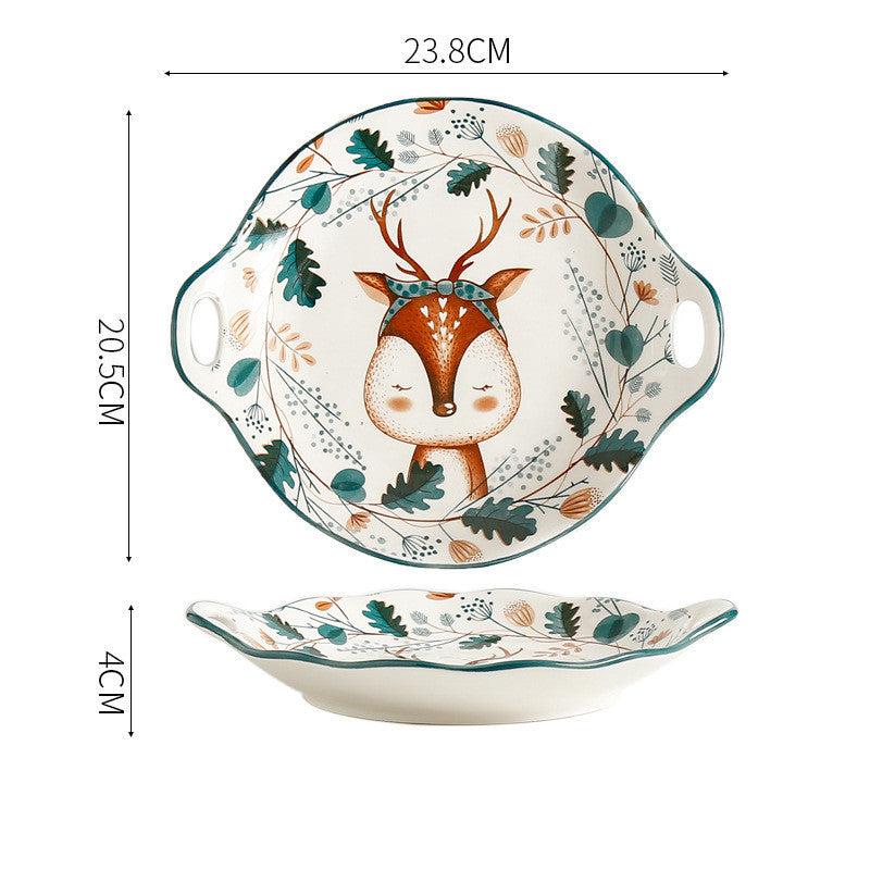 Underglaze Hand Painted Elk Christmas Ceramic Tableware Set