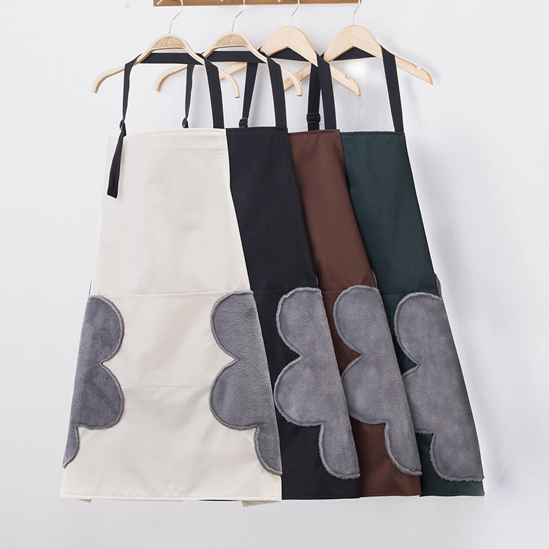 Kitchen Apron with Side Flowers for Hand Wiping During Cooking and Baking