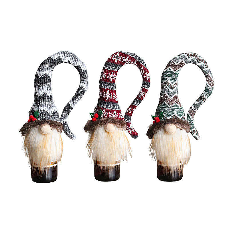 Knitted Gnome Red Wine Bottle Covers for Christmas Gifts or Holiday Decor