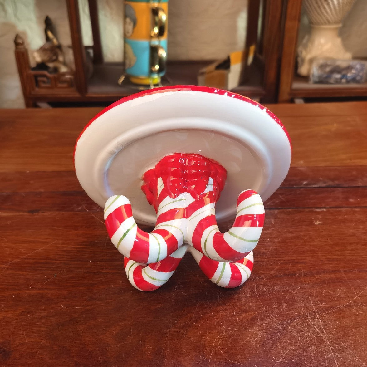 Hand-Painted Exquisite Ceramic Cake or Treat Plate with Holiday Candy Cane Theme