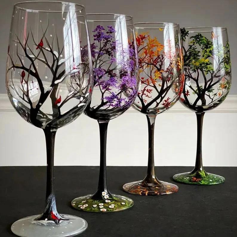 Four Seasons Wine Glasses - Shown in Autumn