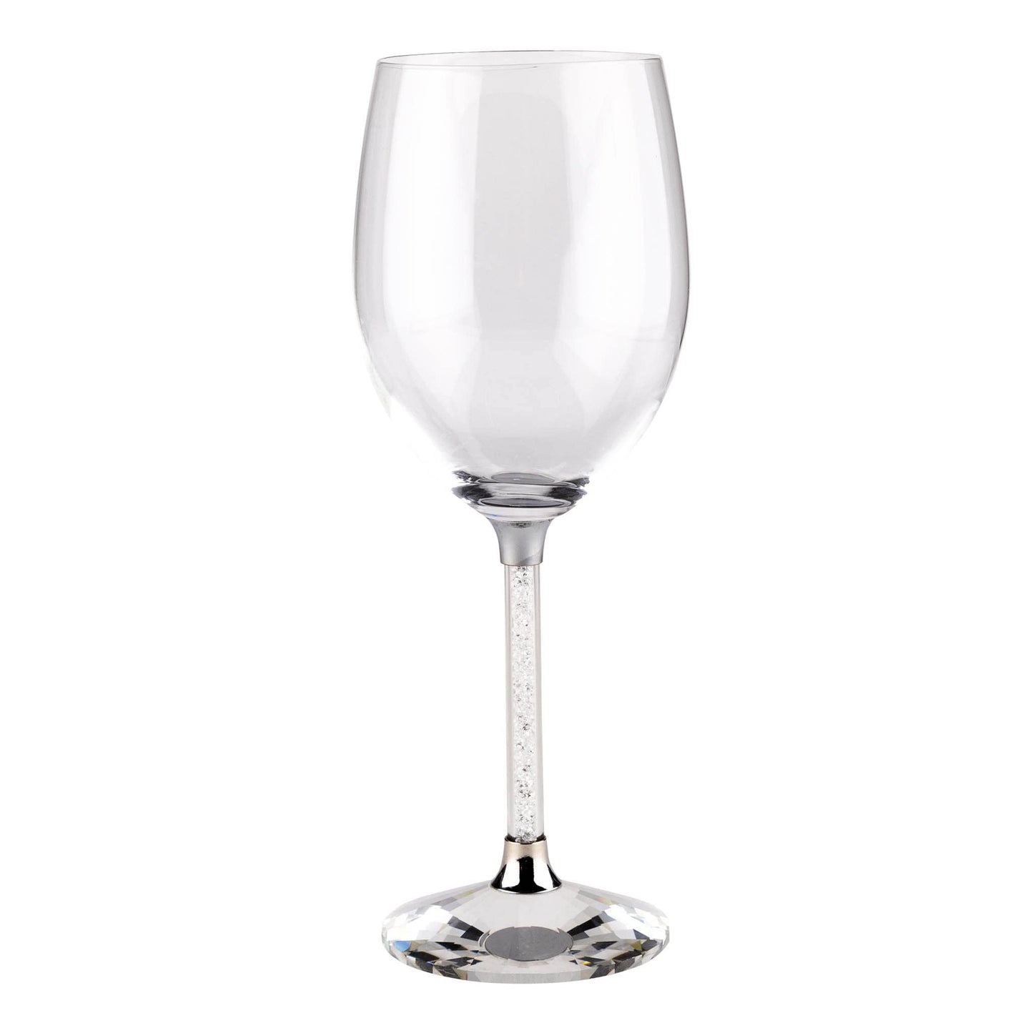 Sparkles Home Vetrina Stem Wine Glass, Sophisticated Crystal Glassware, Faceted Base, Red, White, Rosé, For Celebration Dining Table Setting, Event, Wedding, Silver, Set of 2 in Gift Box