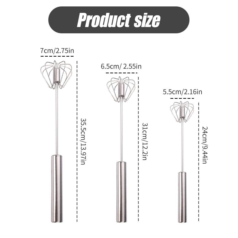 Stainless Steel Semi-Automatic Whisk, Stainless Steel Egg Whisk Hand Push Rotary Whisk Blender, Semi Automatic Whisk Hand Push Spinning Whisk for Cooking Kitchen Home Egg Milk (12 in)