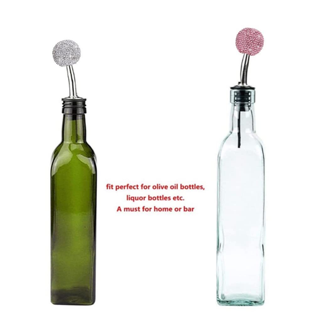 2 Pac GSRYPC Bling Bling pour spouts wtih Crystal Rhinestones cap, Bling Stainless Steel Liquor bottle pourers fit for Olive Oil Wine Vinegar Liquid (Silver+Rose gold)